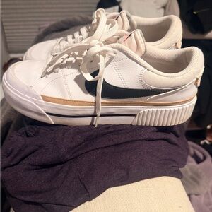 Women’s Nike Platform Sneakers with Black Swoosh and Tan Accent